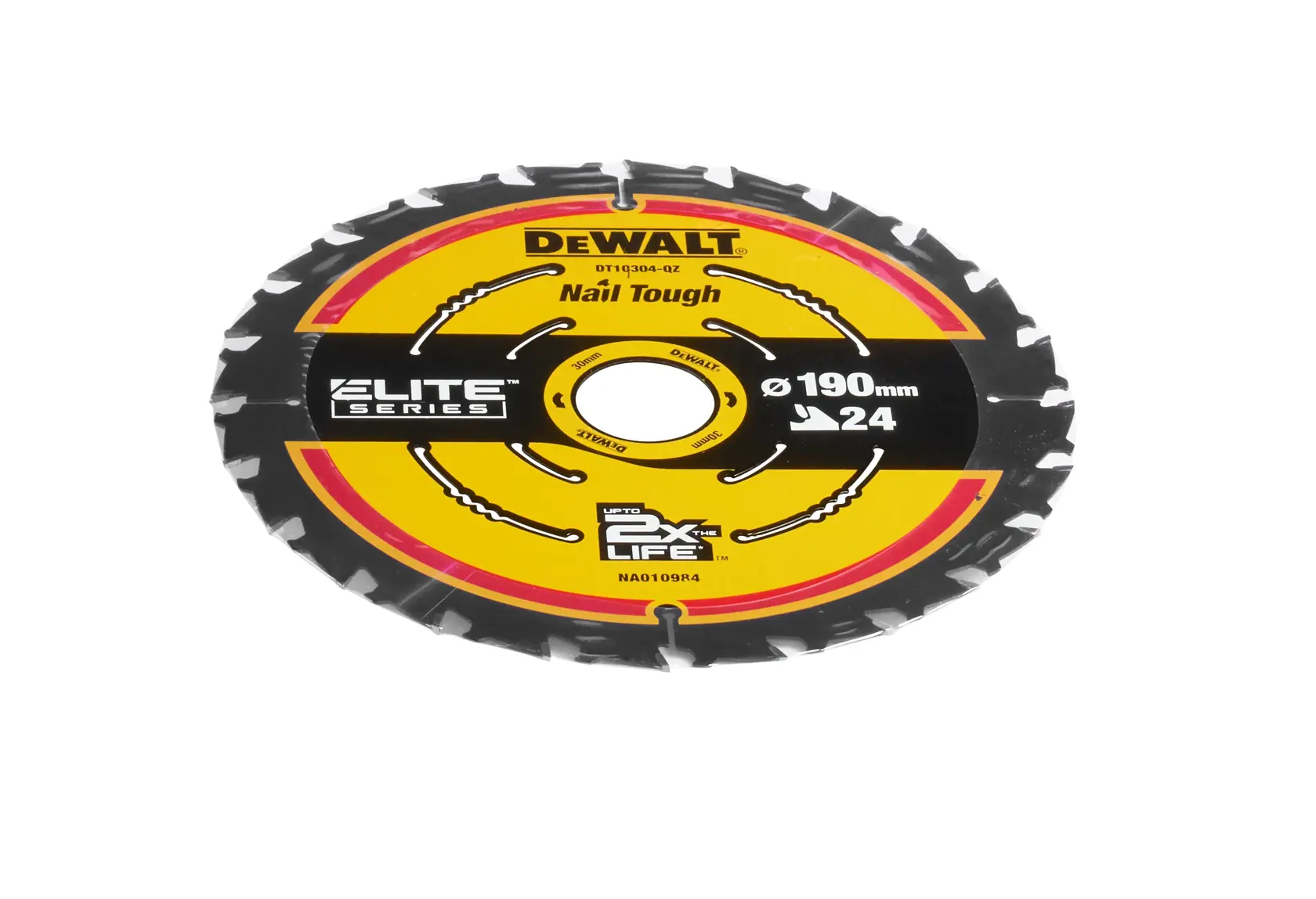 Graphique montrant la marque DEWALT XTREME Sub-Compact Series avec le slogan 'Compact et performance garantie' sur un fond jaune.