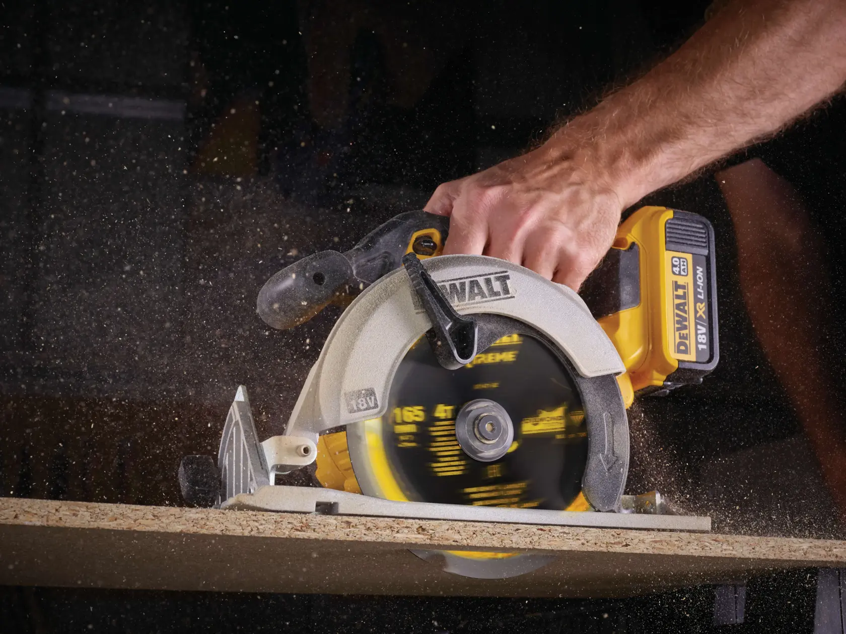 Graphic showing DEWALT XTREME Sub-Compact Series branding with the slogan 'Compact and Performance Packed' on a yellow background.