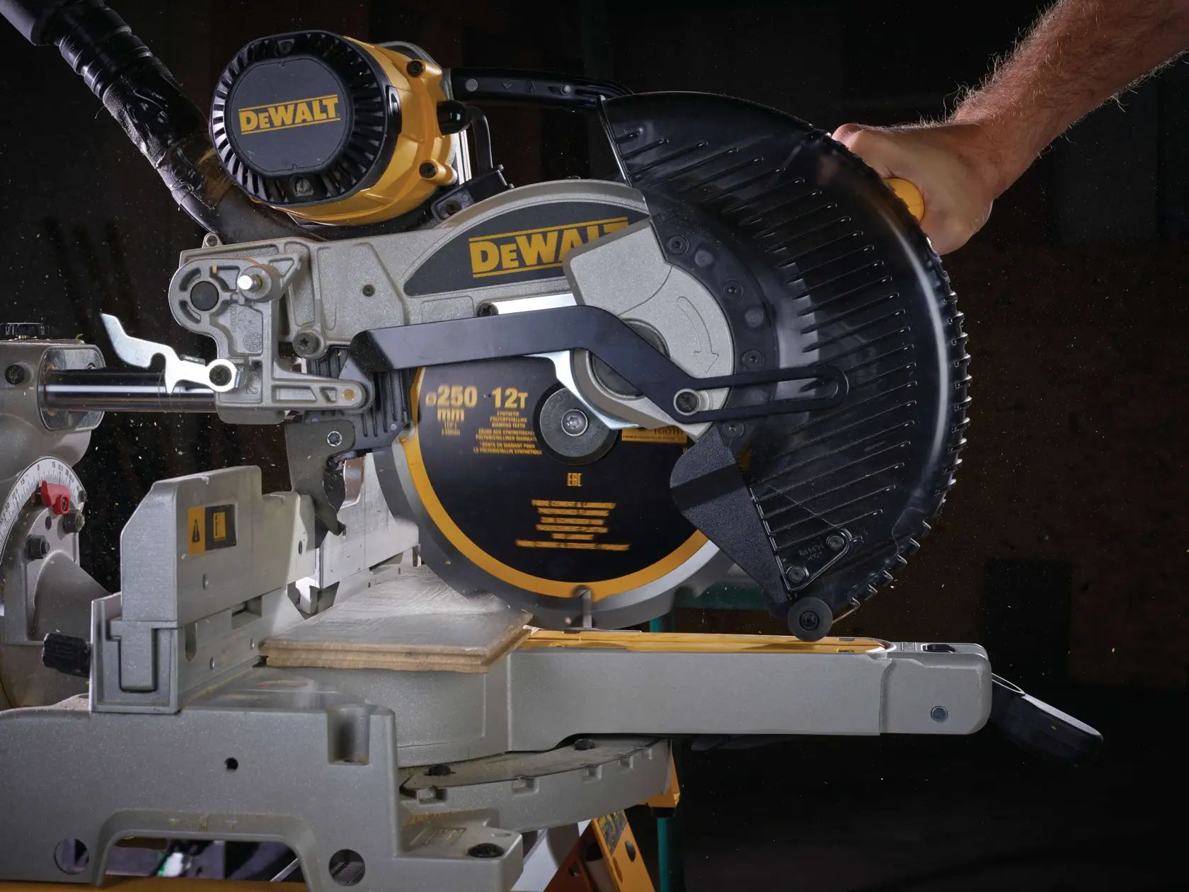 Graphic showing DEWALT XTREME Sub-Compact Series branding with the slogan 'Compact and Performance Packed' on a yellow background.