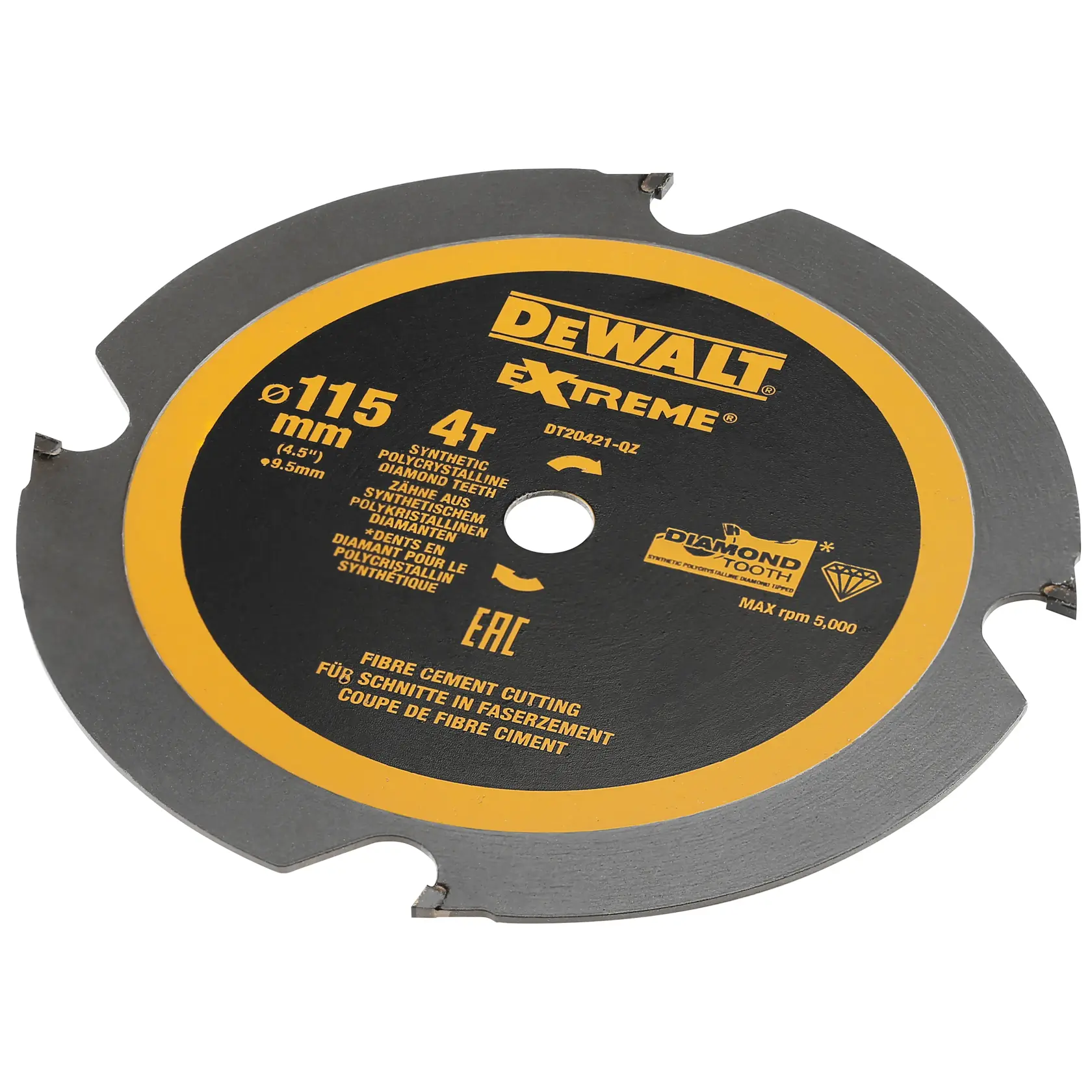 DEWALT DT20421 Extreme blade for fibre cement cutting, diameter 115mm, with diamond teeth.