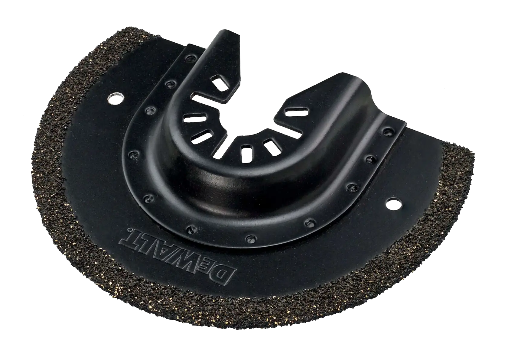 DEWALT DT20717 carbide grit semicircle saw blade for oscillating tools shown on white background.