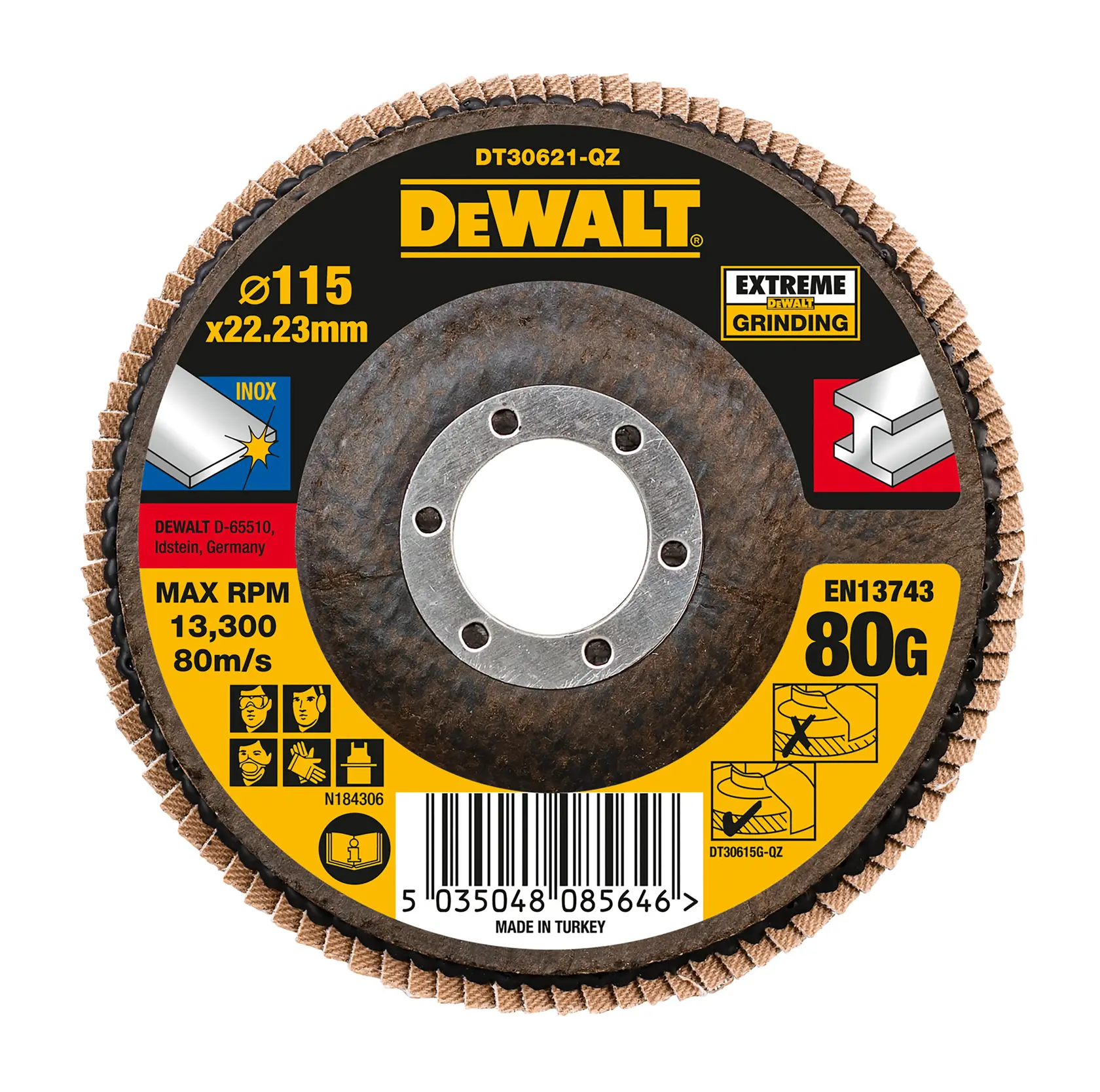 DEWALT grinding disc, DT30621-QZ, DT30621, ø115x22.23mm, 80G, max 13,300 RPM. Category: Photography.
