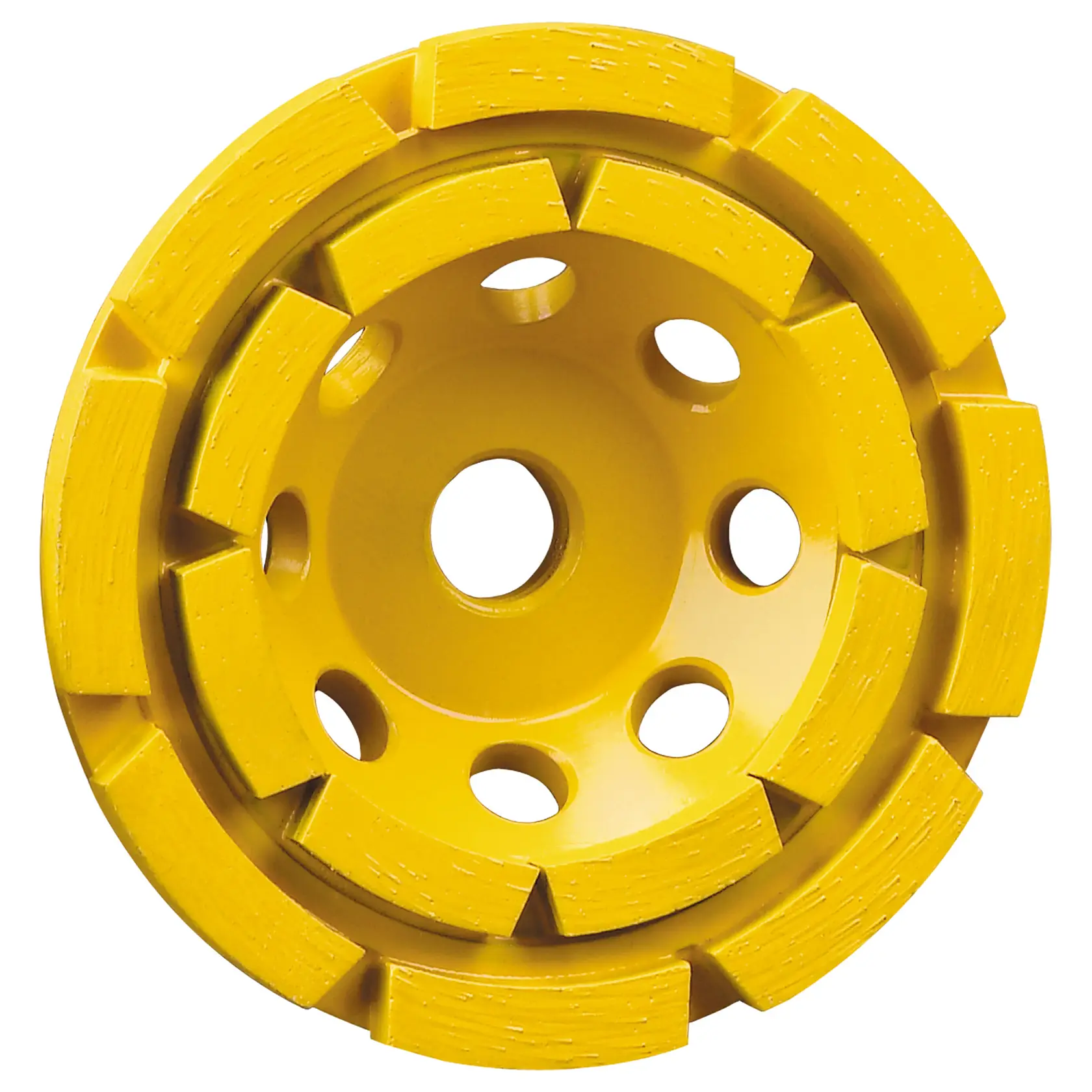 DEWALT DT3796-F, DT3796, DT3796-QZ yellow grinding wheel for photography. Circular design with holes and segments.