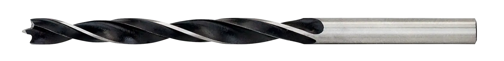 A close-up image of a DEWALT drill bit with a twisted, steel design, shown against a white background.