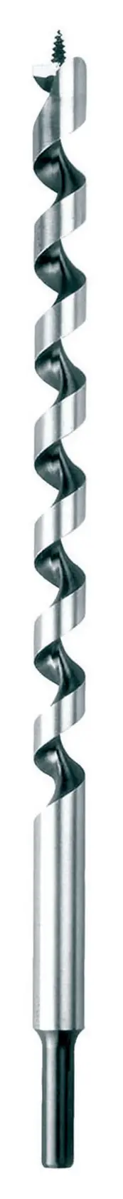A single auger drill bit with a threaded tip and spiral flutes, designed for woodworking applications. The bit is standing vertically against a white background.