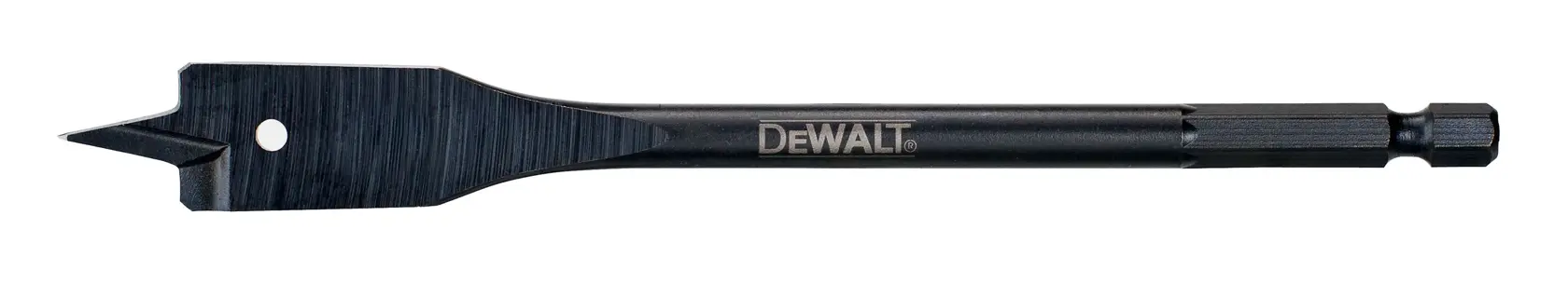 DEWALT flat wood drill bit with hex shaft, designed for precise drilling in wood materials.