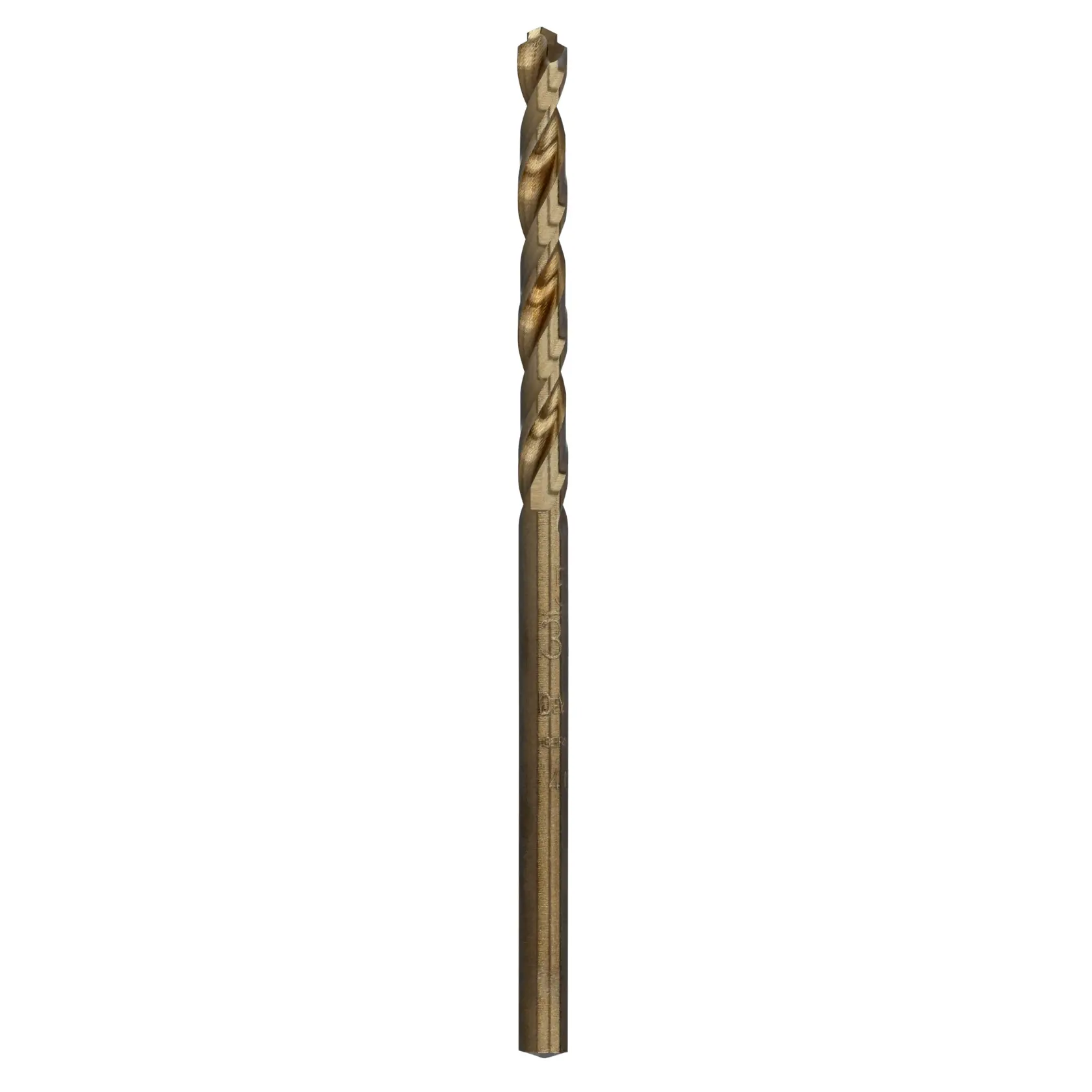 A DEWALT DT4908 gold-colored metal drill bit with a twisted shaft for drilling.