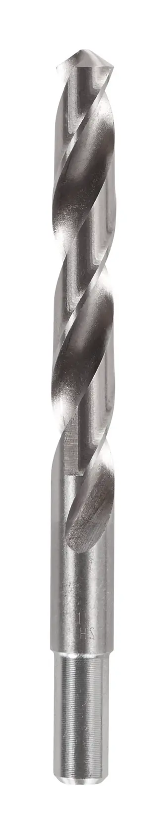 Broca de metal con diseño en espiral para taladros eléctricos, mostrada sobre fondo blanco.