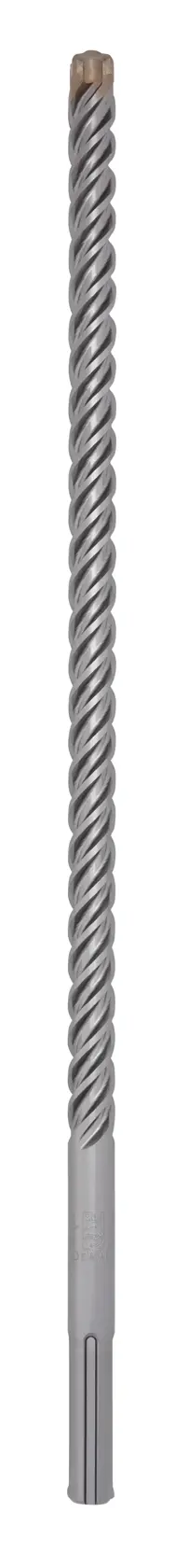 A long, twisted metal drill bit with a solid shank for heavy-duty drilling tasks on a white background.