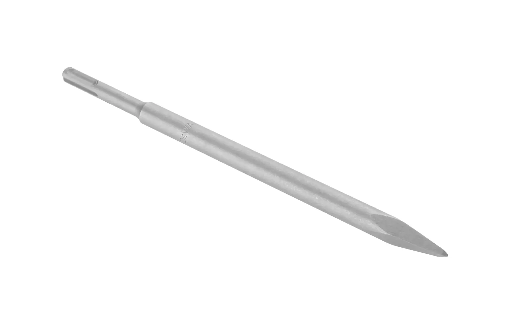 DEWALT DT6801 SDS-plus pointed chisel for masonry or concrete, silver metal, shown isolated on white.
