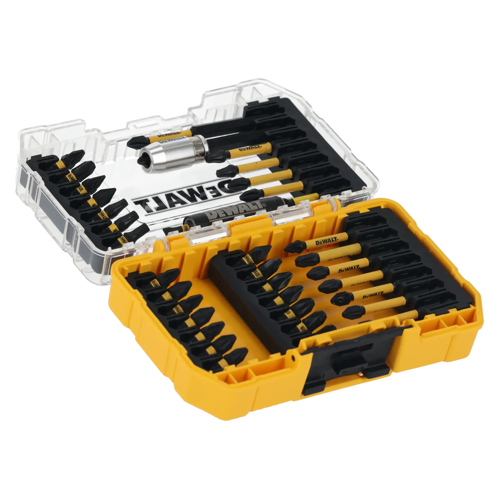 Graphic showing DEWALT XTREME Sub-Compact Series branding with the slogan 'Compact and Performance Packed' on a yellow background.