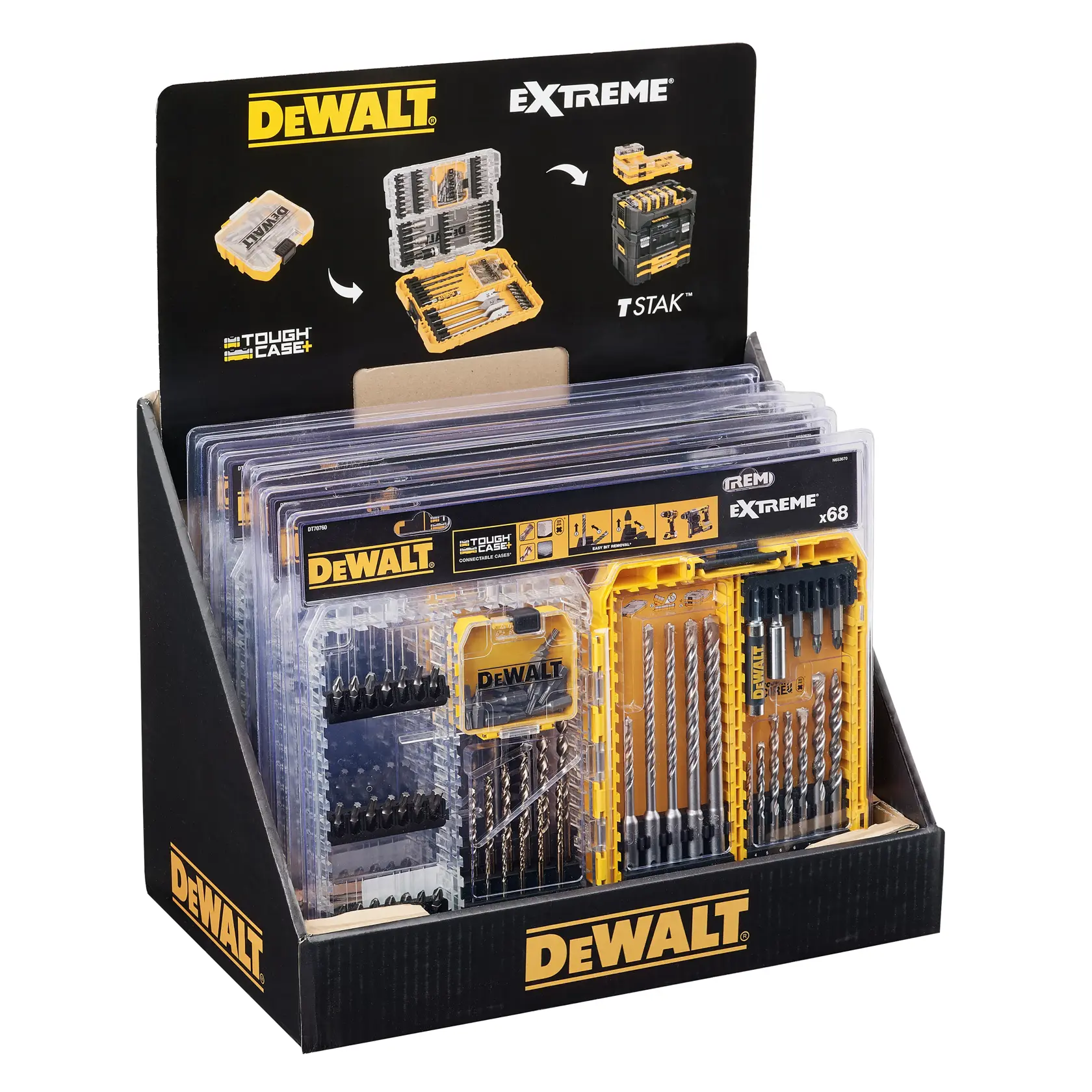 DEWALT drill bit sets DT70760-QZ, DT70760 on display. Photography category. EMEAANZ region.