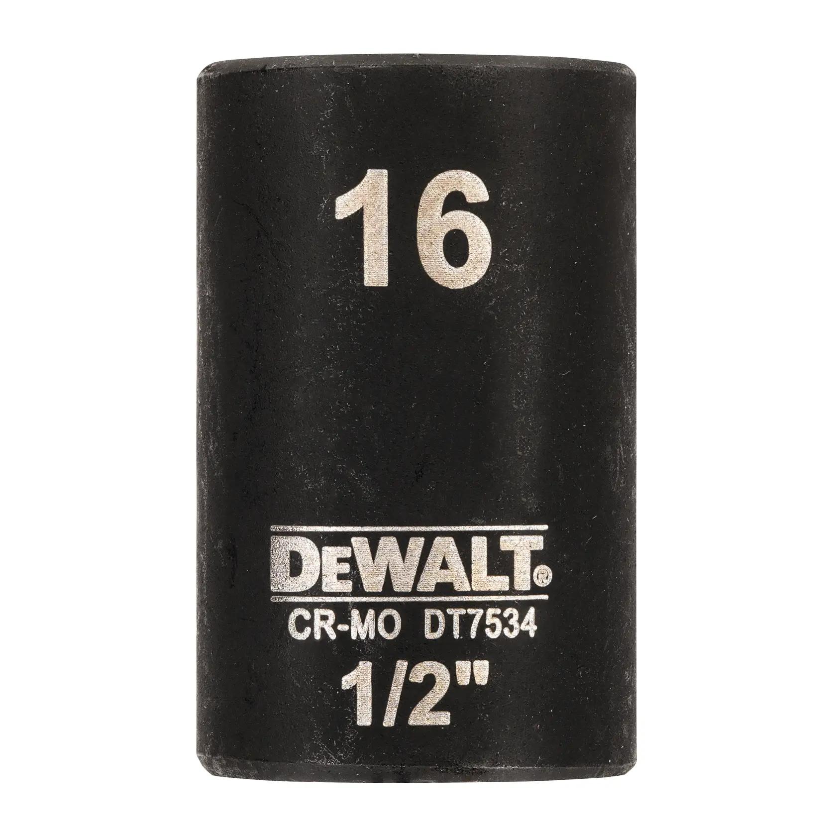 DEWALT DT7534 16mm 1/2 inch black impact socket for power tools.