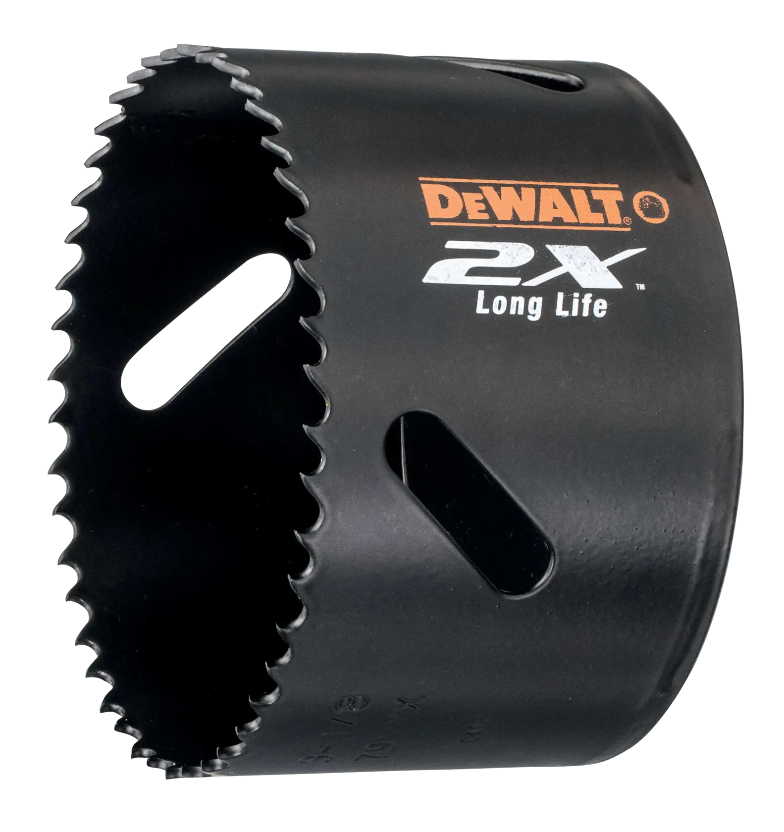 DEWALT DT8170L black hole saw with sharp teeth and logo, used for drilling in construction and woodworking projects.
