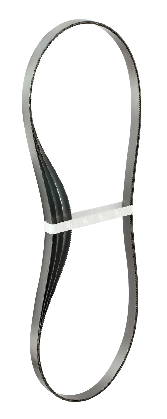 Pack of DEWALT DT8461 metal bandsaw blades, looped and held together with a white strap.