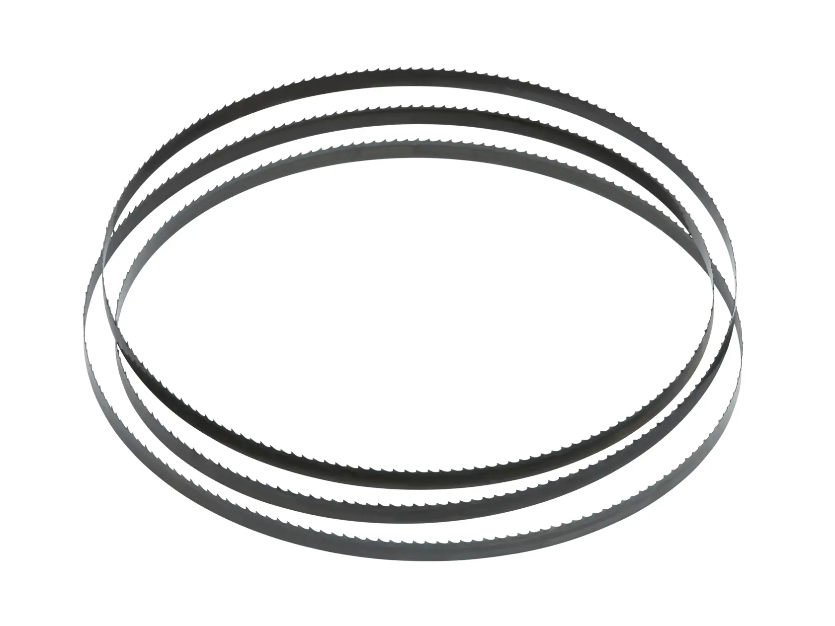 Three DEWALT metal bandsaw blades arranged in a circular shape on a white background.