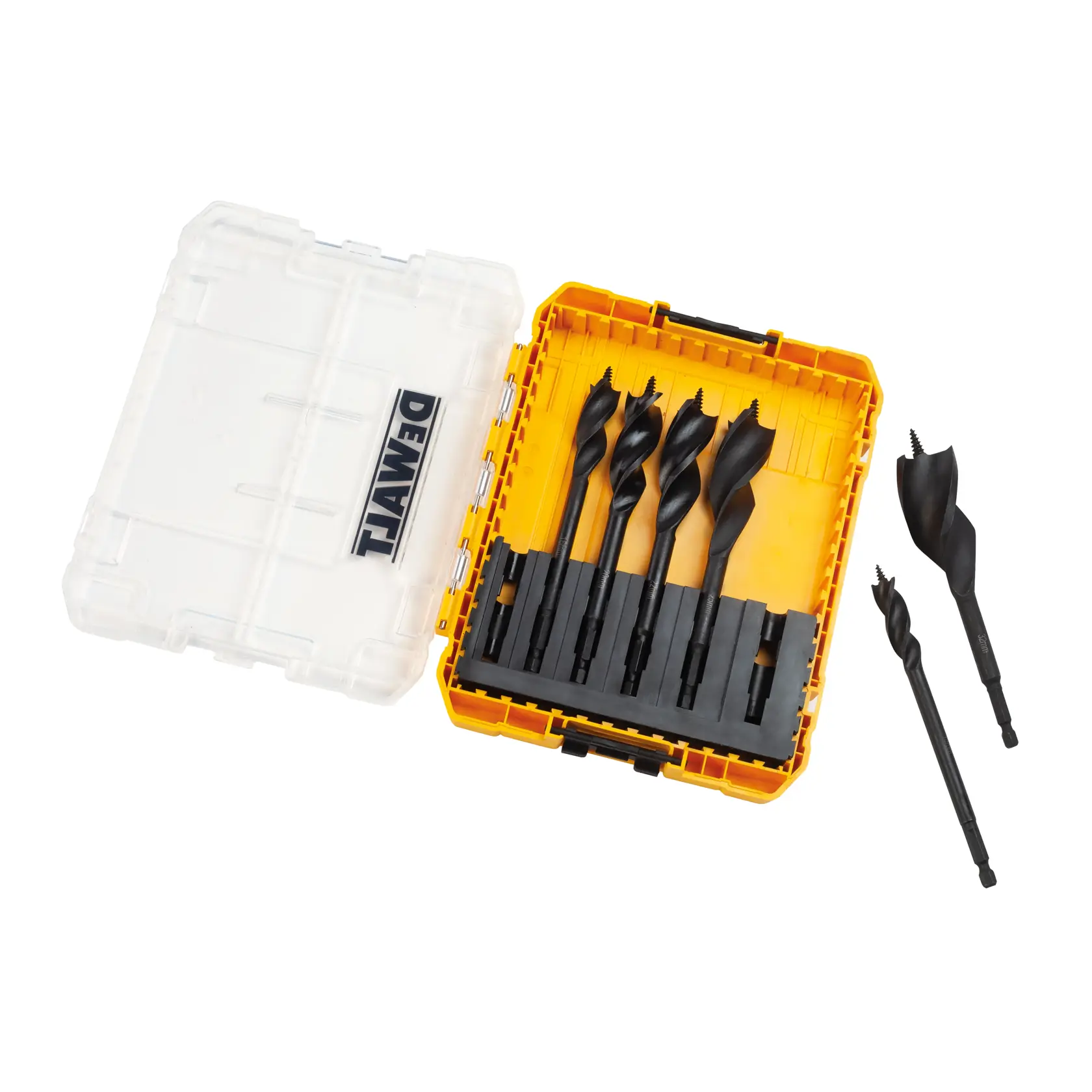 Graphique montrant la marque DEWALT XTREME Sub-Compact Series avec le slogan 'Compact et performance garantie' sur un fond jaune.
