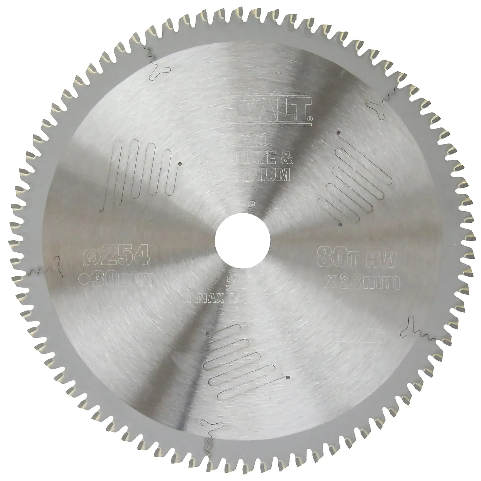 DEWALT DT90264 circular saw blade with fine teeth, made for wood and laminate cutting.