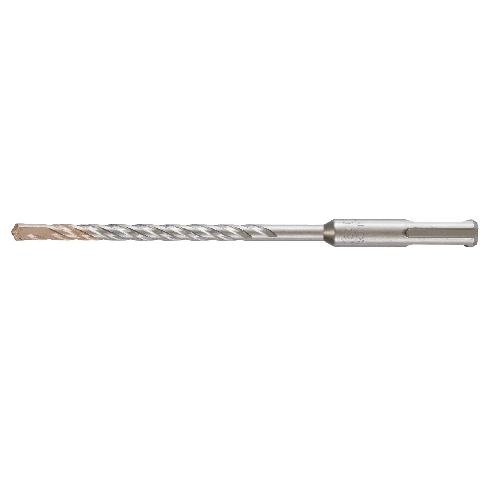 A single DEWALT SDS-plus masonry drill bit with spiral flutes and a carbide tip, shown against a white background.