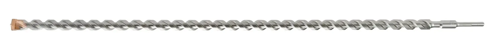 Long, spiral DEWALT masonry drill bit with a pointed tip, suitable for concrete or stone drilling tasks.