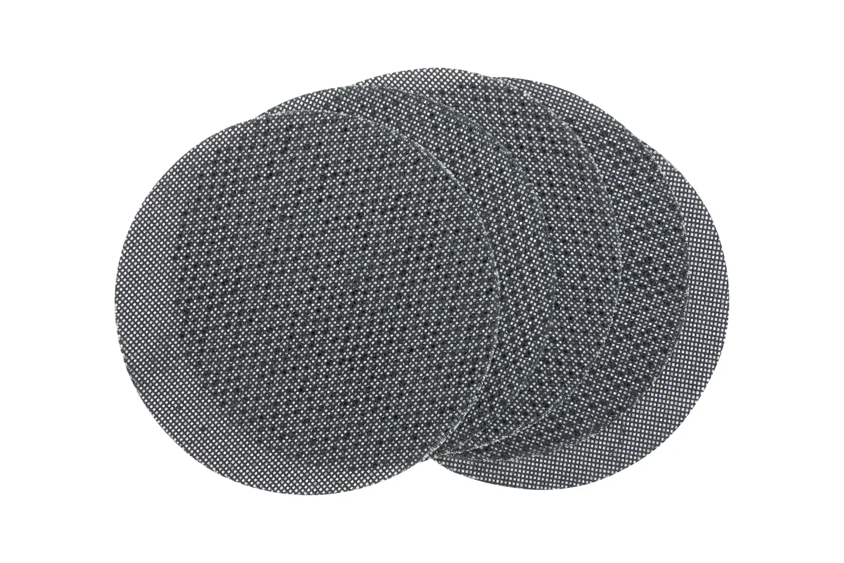 Three round DEWALT sanding mesh discs stacked and overlapping, shown on a white background.