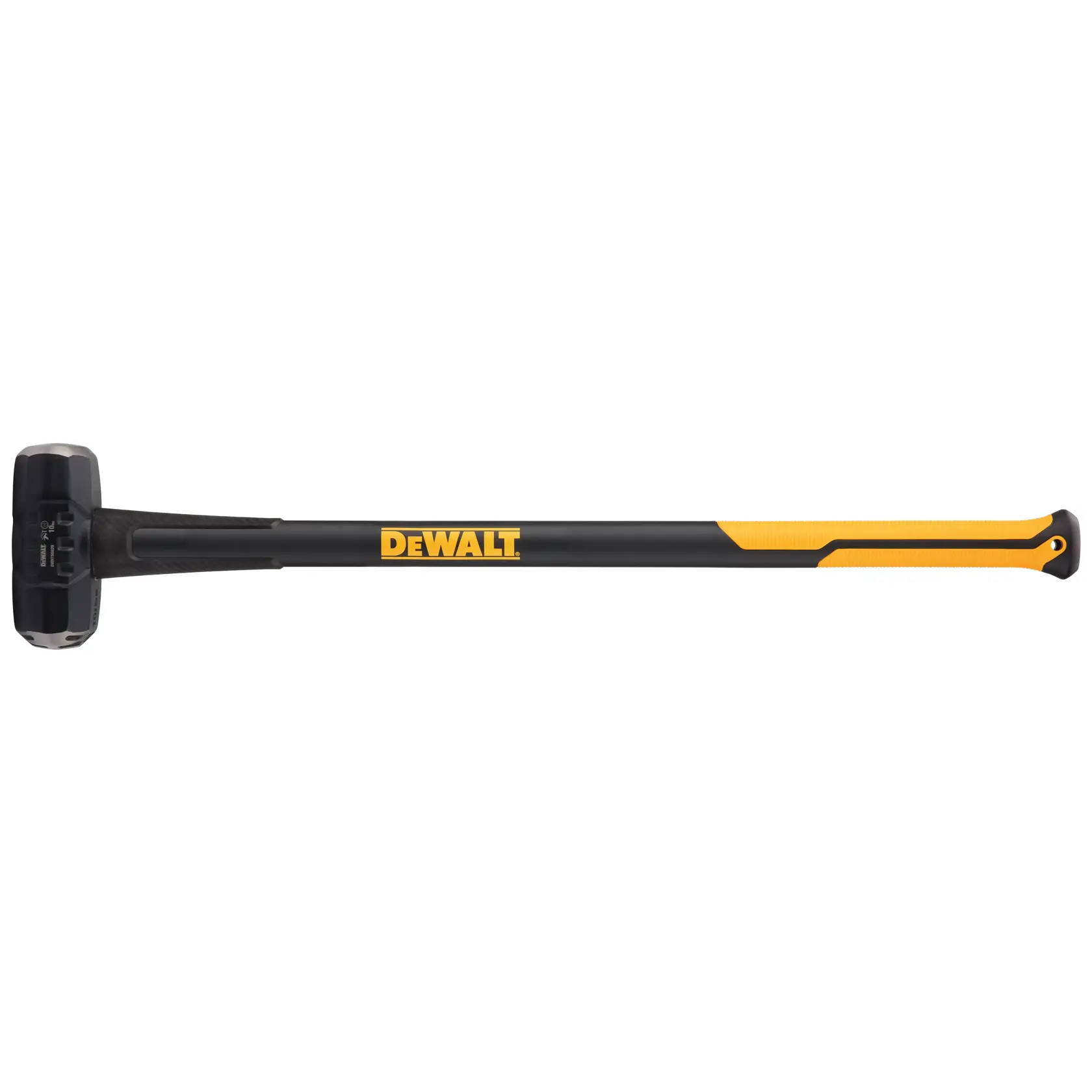 A DEWALT sledgehammer with a black and yellow handle and a metal head, shown against a white background.