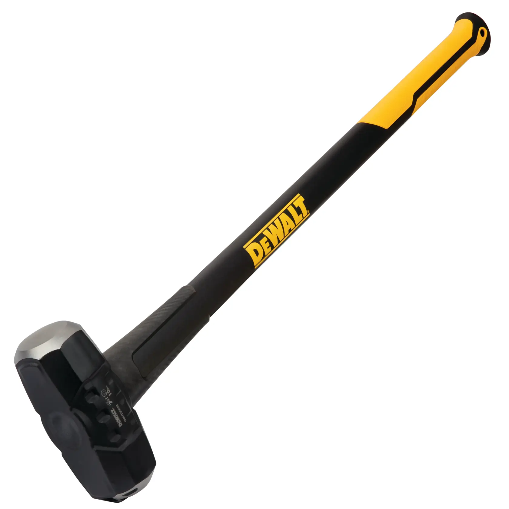 A DEWALT sledgehammer with a black and yellow handle and a large metal head, shown against a white background.