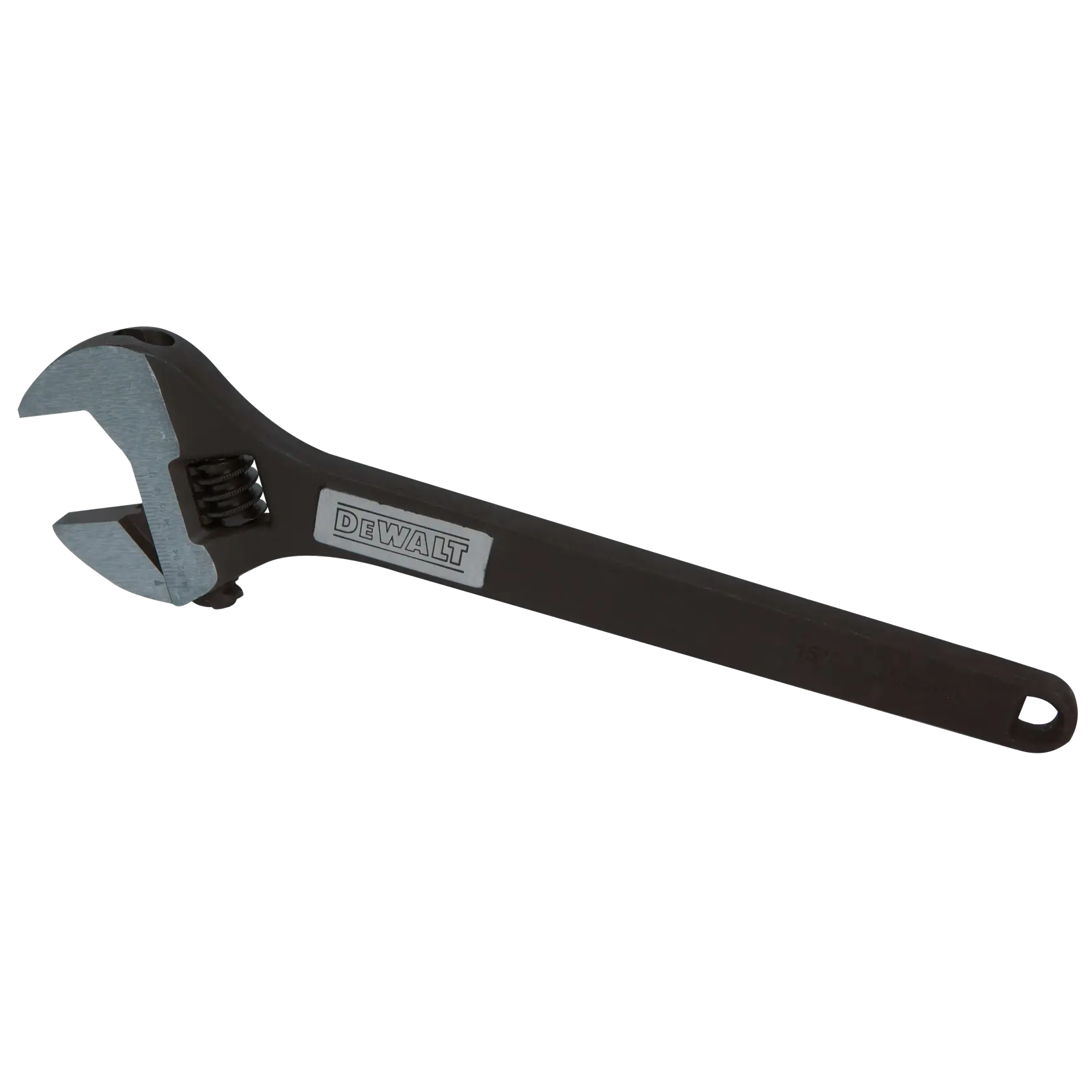 A DEWALT adjustable wrench with a black handle and metallic jaws, shown on a white background.