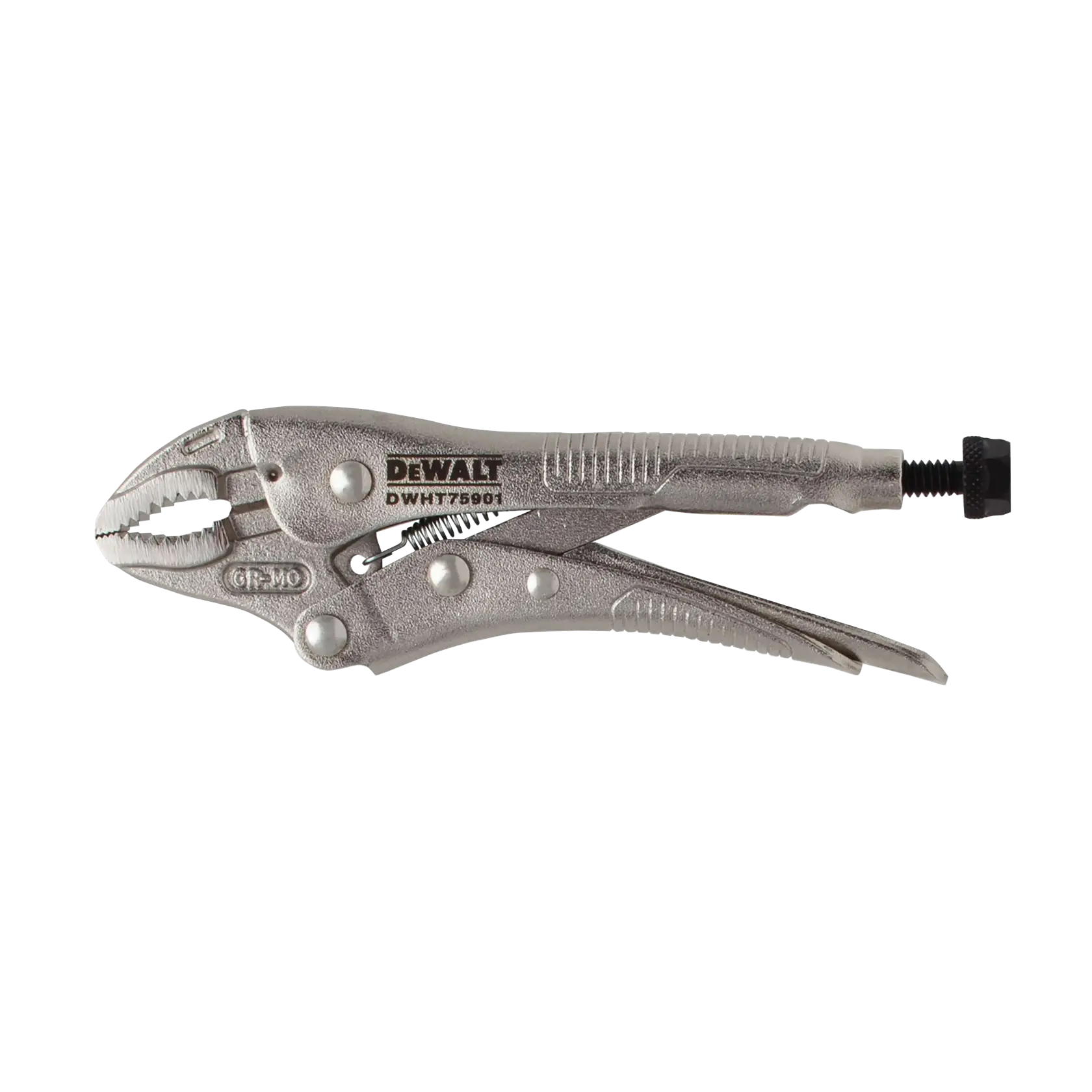 A DEWALT DWHT75901 locking pliers with a metallic finish, shown against a white background.