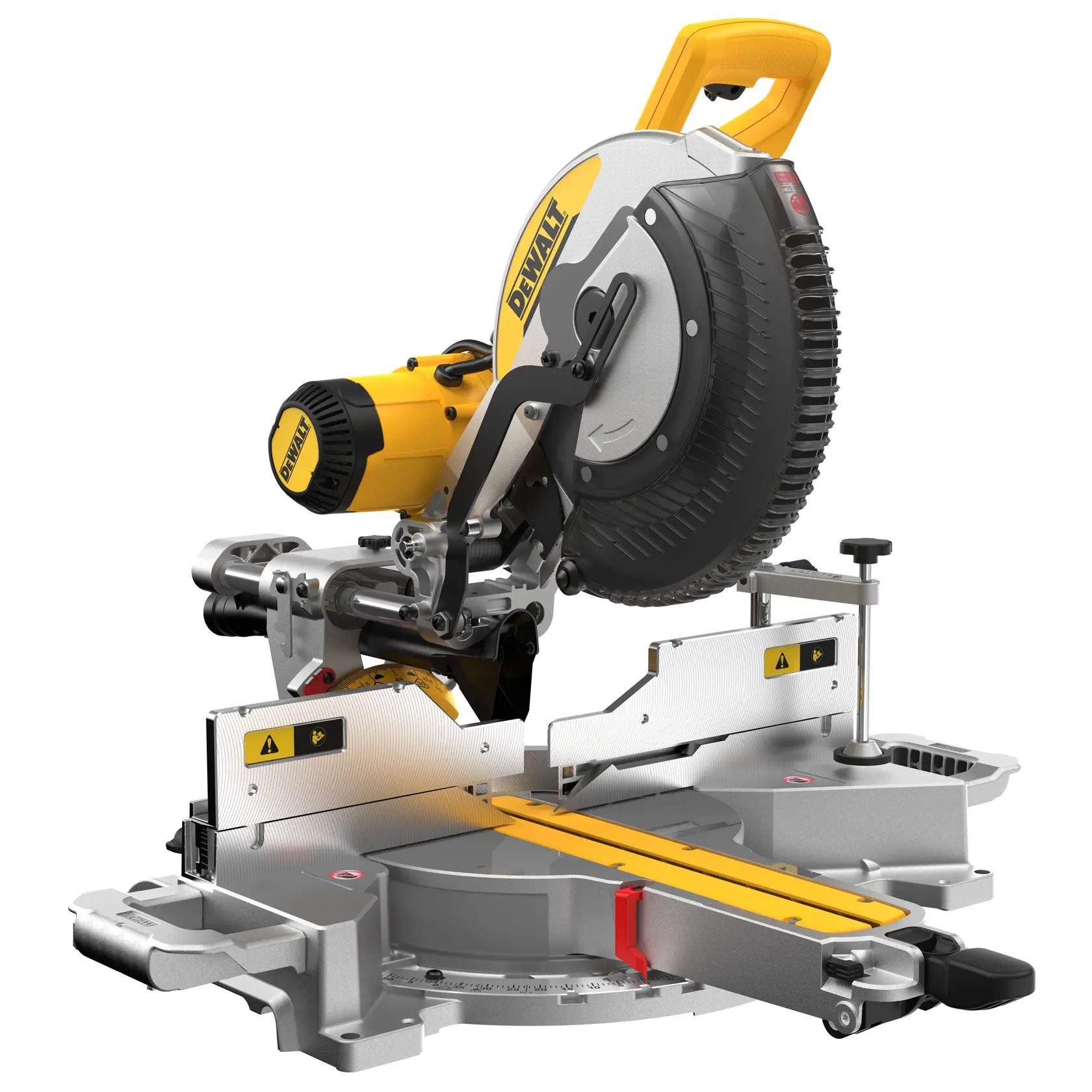 DEWALT miter saw for photography, SKUs DWS780 and DWS780KIT, shown with yellow handle and blade guard.