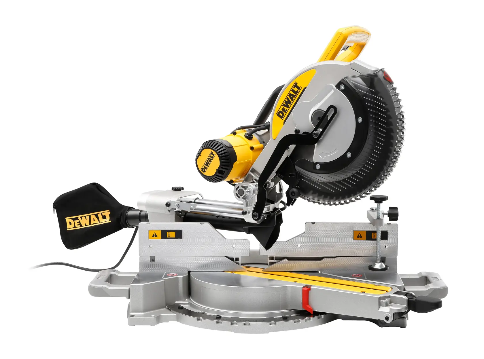 DEWALT miter saw side angle, yellow-black, SKUs DWS780, DWS780-QS, DWS780-LX, DWS780KIT, DWS780-XE, white background.