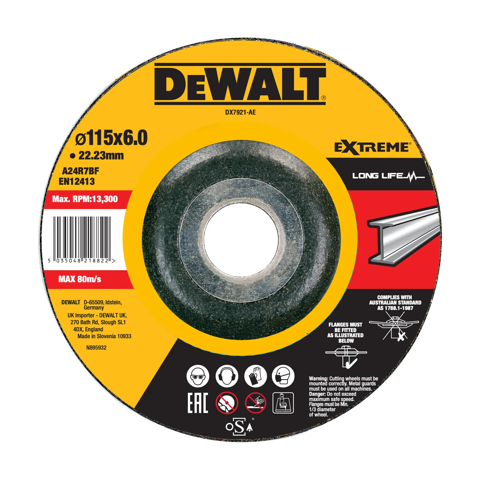 DEWALT DX7921-AE, DX7921 grinding disc, 115x6.0mm for metal, Extreme series, photography category.